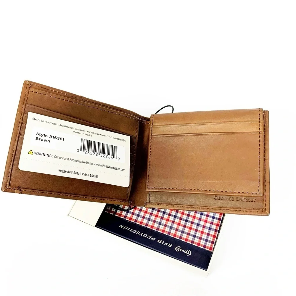 Ben Sherman Light Brown Leather RFID Wallet with Gift Box